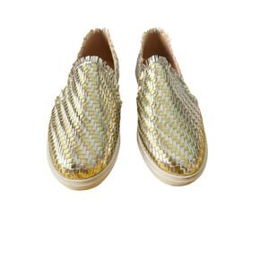 Soft Surroundings Womens Woven Metallic Gold Silver Slip On Sneakers Size 8M
